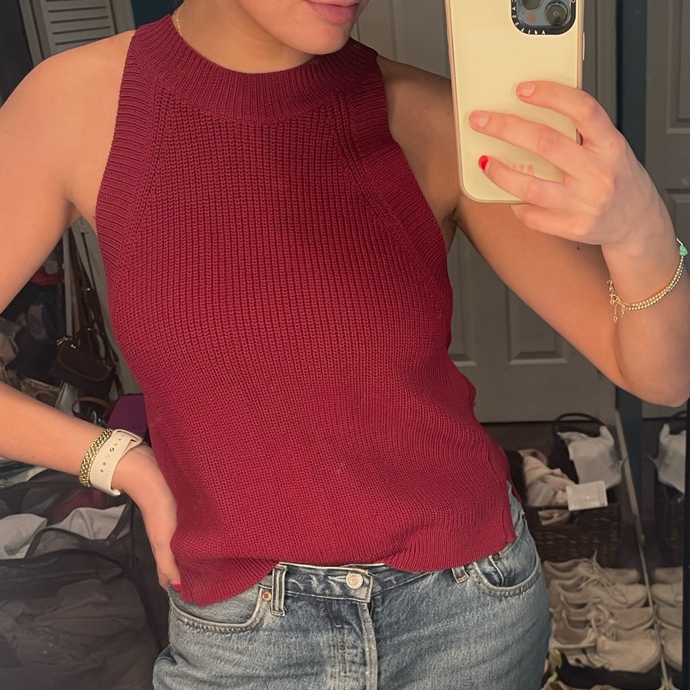 Blue Rain Red Knit Tank Top